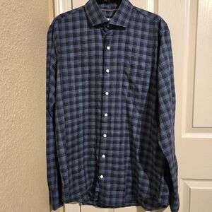 Peter Millar Men's Blue Plaid Long Sleeve Button Up Shirt‎ Size Large